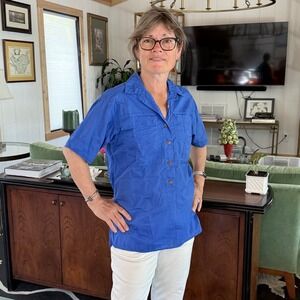 J.Crew‎ Women's XS Cobalt Blue Short Sleeve Button Front PULLOVER Shirt